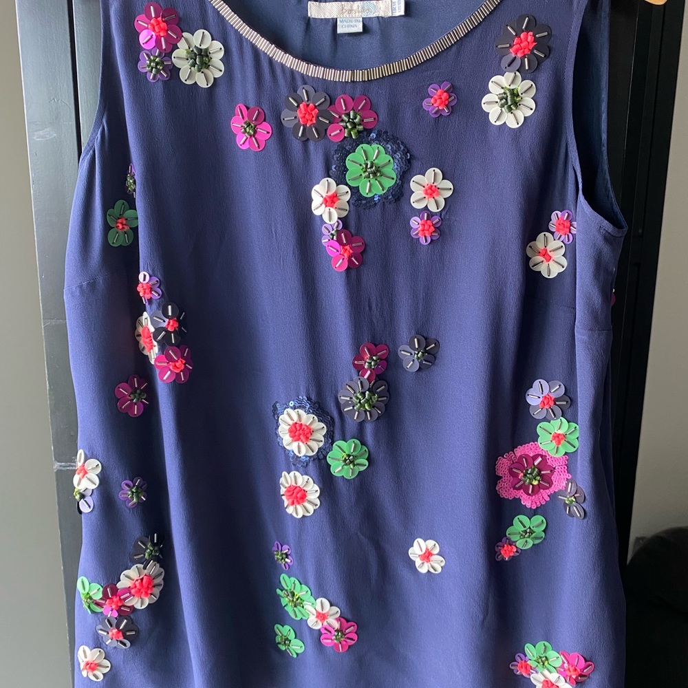 BODEN BLUE SILK BEADED SHIRT TOP BLOUSE SIZE 10 - Picture 2 of 10